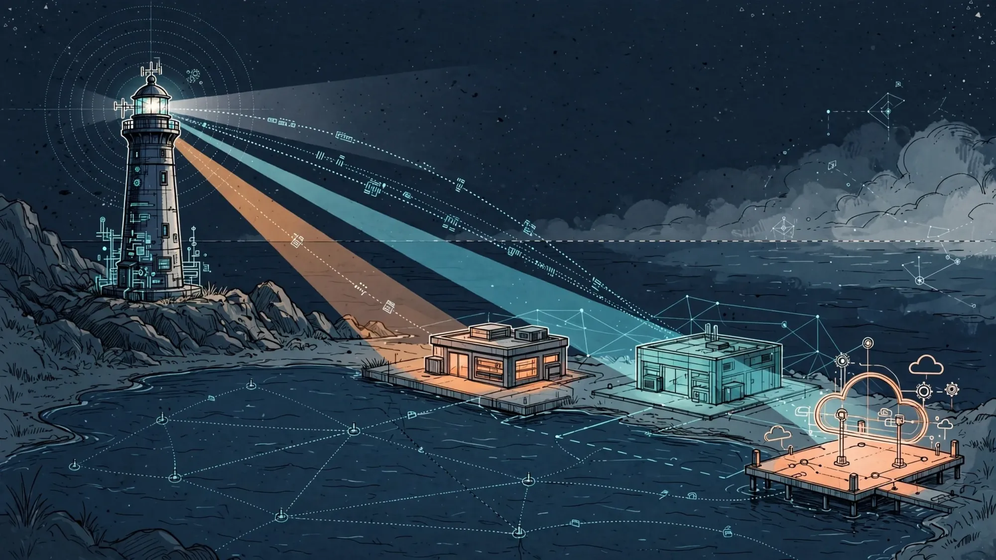 Minh họa Illustration Art về DNS nội bộ cho homelab: hostname, split DNS và truy cập dịch vụ