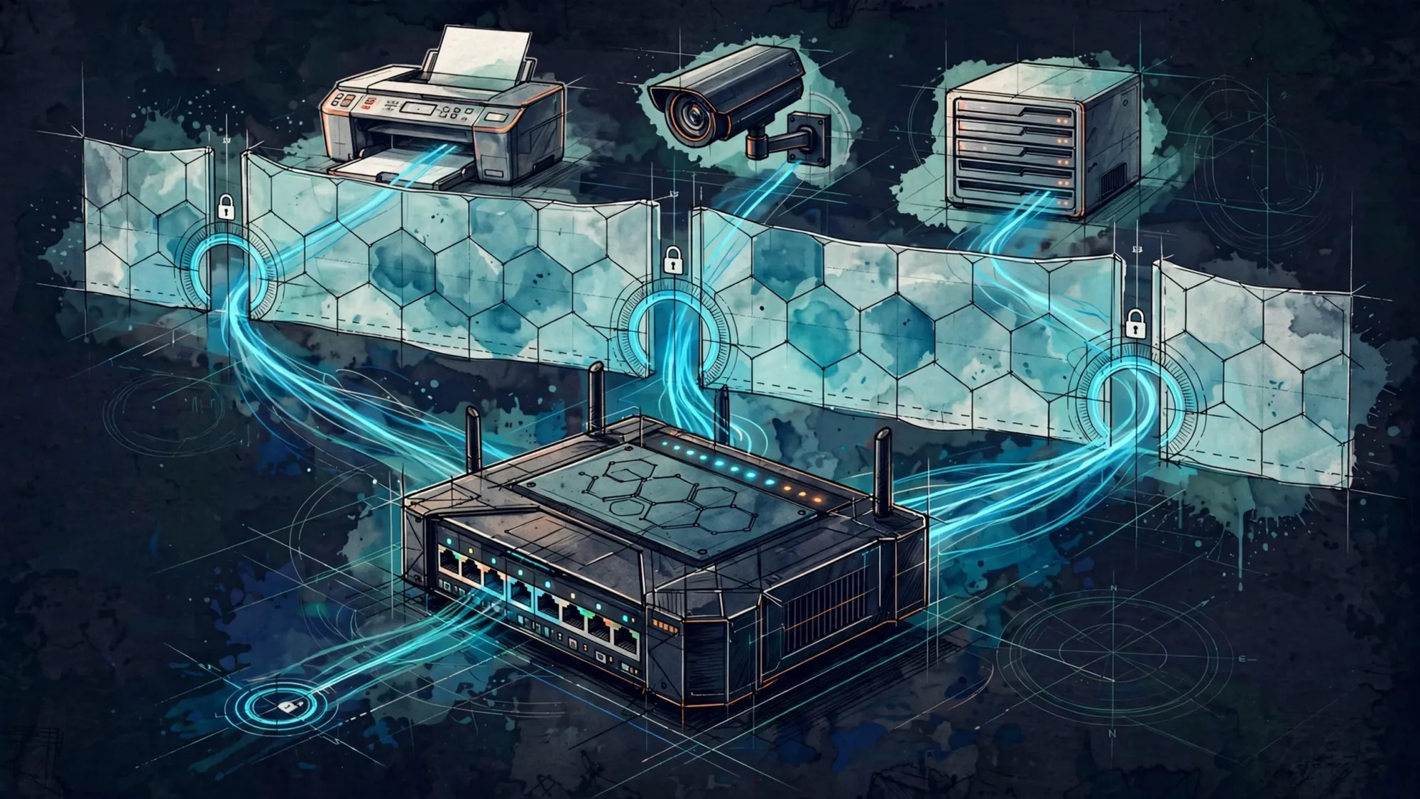 Minh họa Illustration Art về Subnet router và ACL: mở rộng mạng homelab an toàn cho thiết bị không cài client