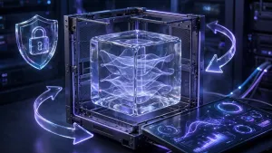 Minh họa Liquid Glass Ghost CMS chạy trong Docker trên VPS Ubuntu với aaPanel và lớp reverse proxy HTTPS