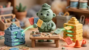 Minh họa 3D Claymation về server_name và thứ tự ưu tiên server block: lỗi chọn nhầm website